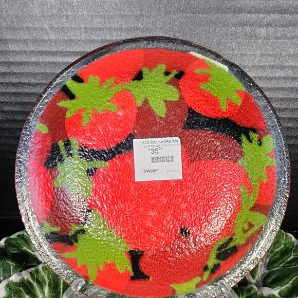 Peggy Karr 8" Strawberry Plate SWO8P Fused Art Glass Plate In Box Signed P KARR - Picture 7 of 11